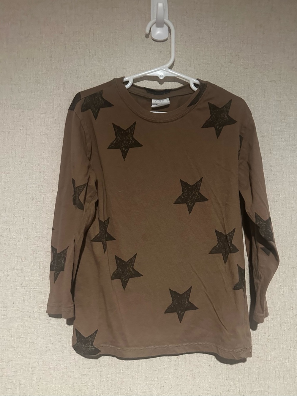 Zara Girls 7 Brown Star Graphic Long Sleeve Tee